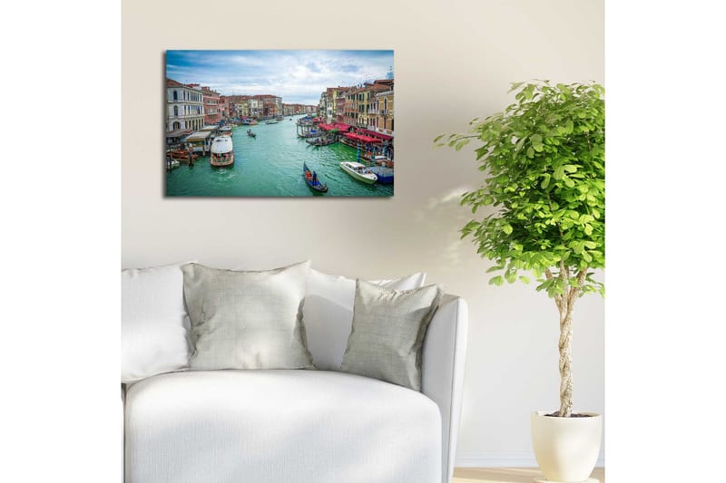 Canvastavla med LED-belysning 45x70 cm - Vacker kanal med färgglada byggnader och båtar i Venedig - Grön / Röd / Blå - Inredning & dekor - Tavlor & konst - Canvastavla