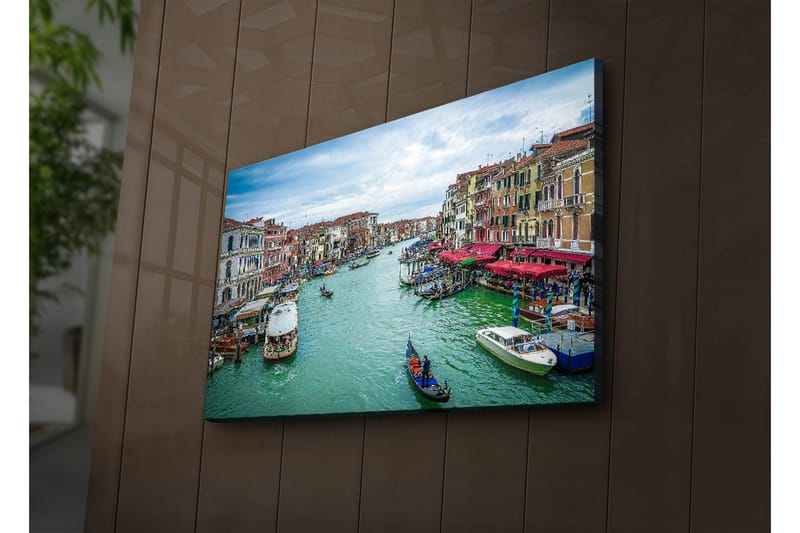 Canvastavla med LED-belysning 45x70 cm - Vacker kanal med färgglada byggnader och båtar i Venedig - Grön / Röd / Blå - Inredning & dekor - Tavlor & konst - Canvastavla