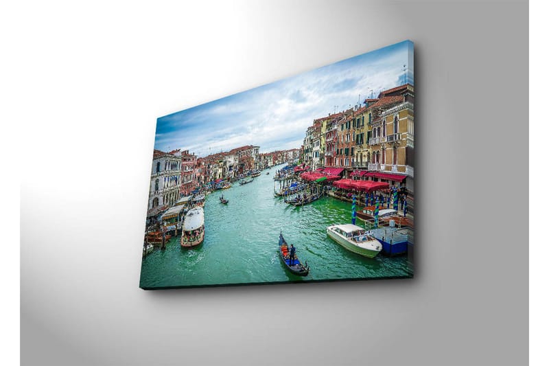 Canvastavla med LED-belysning 45x70 cm - Vacker kanal med färgglada byggnader och båtar i Venedig - Grön / Röd / Blå - Inredning & dekor - Tavlor & konst - Canvastavla