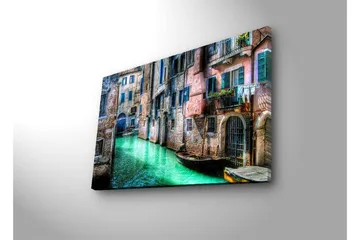 Canvastavla med LED-belysning 45x70 cm - Vacker kanal med historiska byggnader och båtar i en pittoresk miljö - Grön / Rosa / Blå - Inredning & dekor - Tavlor & konst - Canvastavla