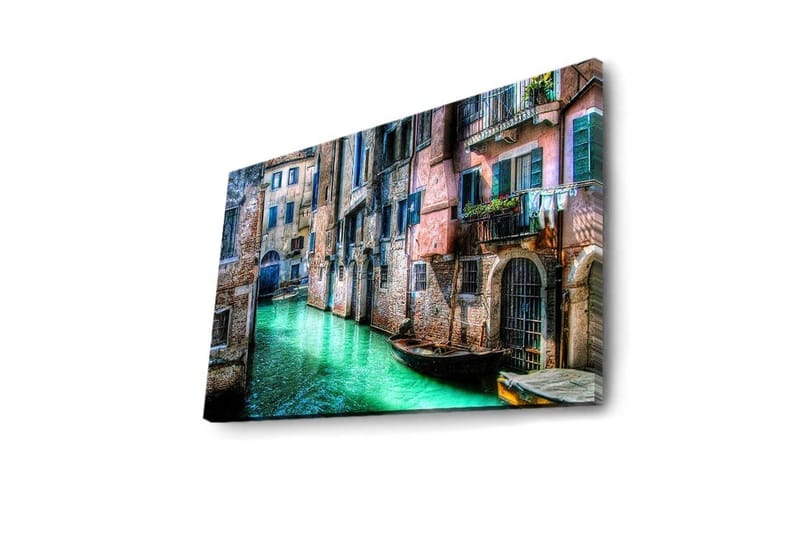 Canvastavla med LED-belysning 45x70 cm - Vacker kanal med historiska byggnader och båtar i en pittoresk miljö - Grön / Rosa / Blå - Inredning & dekor - Tavlor & konst - Canvastavla