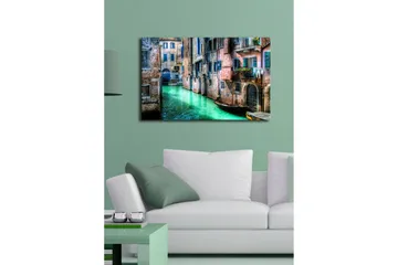 Canvastavla med LED-belysning 45x70 cm - Vacker kanal med historiska byggnader och båtar i en pittoresk miljö - Grön / Rosa / Blå - Inredning & dekor - Tavlor & konst - Canvastavla