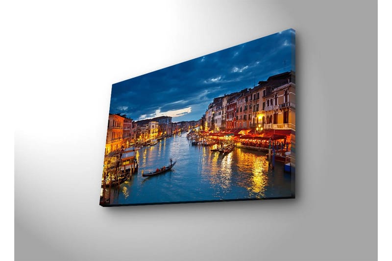Canvastavla med LED-belysning 45x70 cm - Vacker vy över en kanal i Venedig med upplysta byggnader vid vattnet - Blå / Orange / Grön - Inredning & dekor - Tavlor & konst - Canvastavla