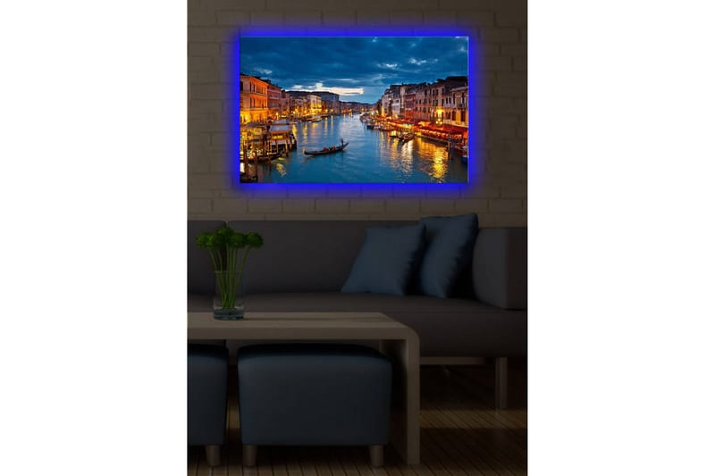 Canvastavla med LED-belysning 45x70 cm - Vacker vy över en kanal i Venedig med upplysta byggnader vid vattnet - Blå / Orange / Grön - Inredning & dekor - Tavlor & konst - Canvastavla