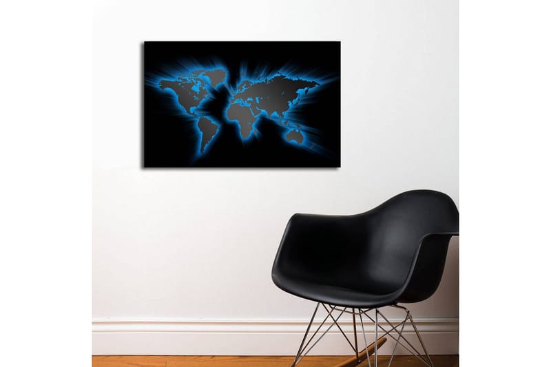 Canvastavla med LED-belysning 45x70 cm - Världskarta med ljusblå konturer mot en svart bakgrund - Svart / Ljusblå - Inredning & dekor - Tavlor & konst - Canvastavla