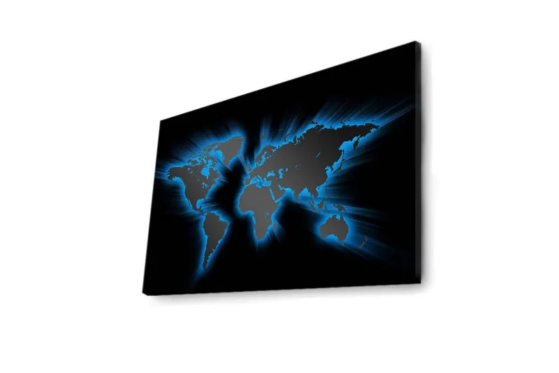 Canvastavla med LED-belysning 45x70 cm - Världskarta med ljusblå konturer mot en svart bakgrund - Svart / Ljusblå - Inredning & dekor - Tavlor & konst - Canvastavla