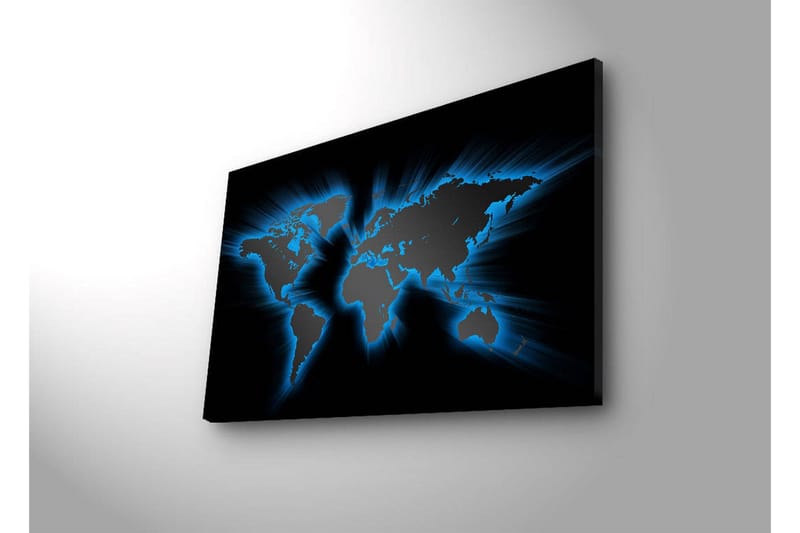 Canvastavla med LED-belysning 45x70 cm - Världskarta med ljusblå konturer mot en svart bakgrund - Svart / Ljusblå - Inredning & dekor - Tavlor & konst - Canvastavla