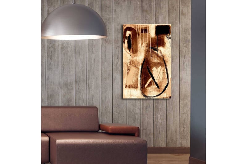 Canvastavla med LED-belysning 70x45 cm - Abstrakt komposition med cirkulära former och linjer - Brunt / Svart / Beige - Inredning & dekor - Tavlor & konst - Canvastavla