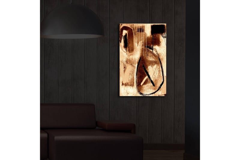 Canvastavla med LED-belysning 70x45 cm - Abstrakt komposition med cirkulära former och linjer - Brunt / Svart / Beige - Inredning & dekor - Tavlor & konst - Canvastavla