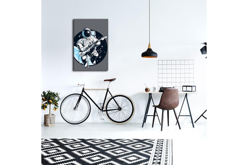 Canvastavla med LED-belysning 70x45 cm - Astronaut som spelar gitarr i rymden - Blå / Svart / Vit - Inredning & dekor - Tavlor & konst - Canvastavla