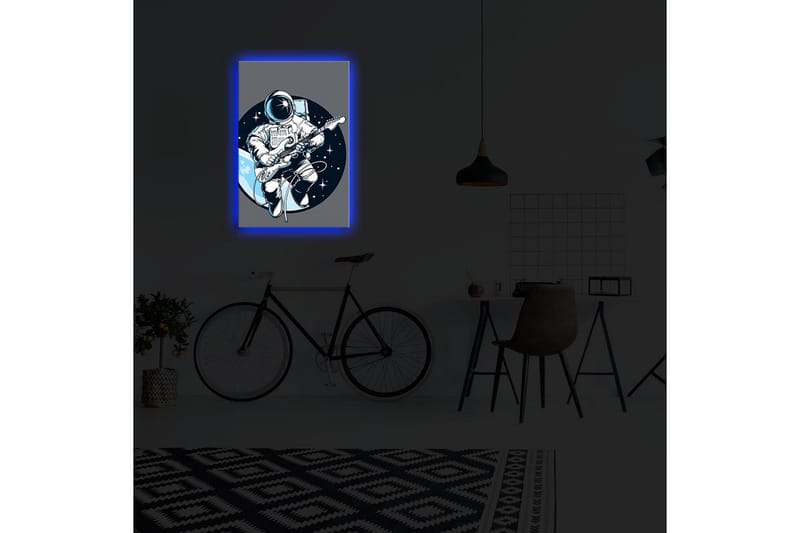 Canvastavla med LED-belysning 70x45 cm - Astronaut som spelar gitarr i rymden - Blå / Svart / Vit - Inredning & dekor - Tavlor & konst - Canvastavla
