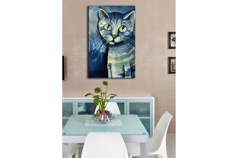 Canvastavla med LED-belysning 70x45 cm - Kattporträtt med uttrycksfulla ögon - Blå / Grön / Svart - Inredning & dekor - Tavlor & konst - Canvastavla