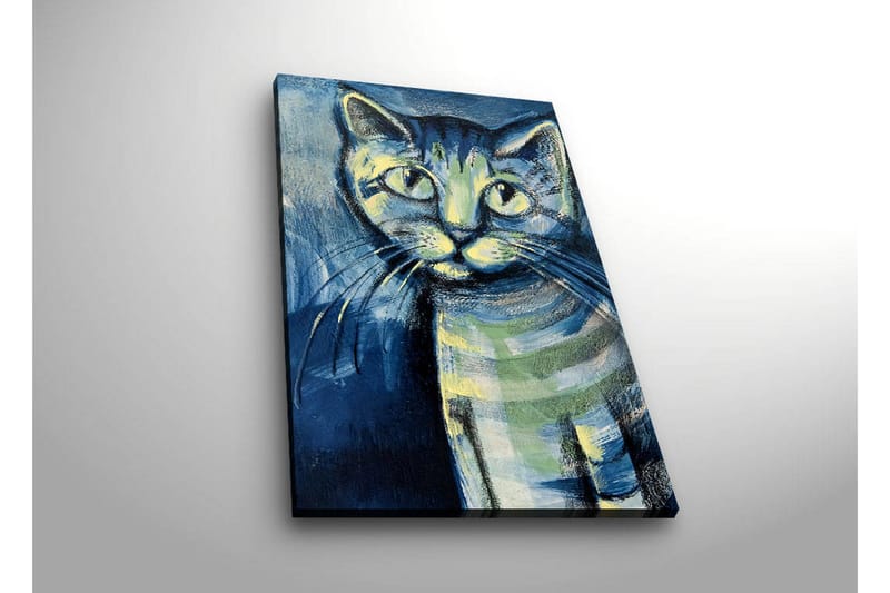Canvastavla med LED-belysning 70x45 cm - Kattporträtt med uttrycksfulla ögon - Blå / Grön / Svart - Inredning & dekor - Tavlor & konst - Canvastavla