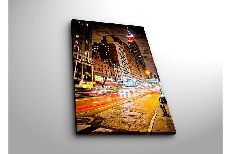 Canvastavla med LED-belysning 70x45 cm - Livlig stadsbild med rörelse och ljusspel från trafik och byggnader - Mörkblå / Orange / Röd - Inredning & dekor - Tavlor & konst - Canvastavla