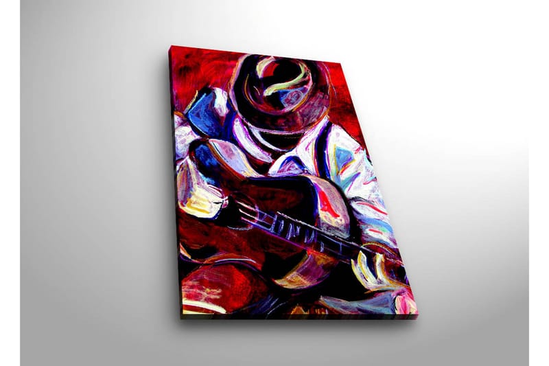 Canvastavla med LED-belysning 70x45 cm - Musiker som spelar gitarr med passionerat uttryck - Röd / Blå / Vit - Inredning & dekor - Tavlor & konst - Canvastavla