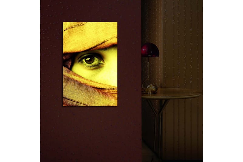 Canvastavla med LED-belysning 70x45 cm - Öga insvept i en gul sjal - Gul / Orange - Inredning & dekor - Tavlor & konst - Canvastavla