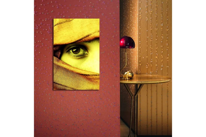 Canvastavla med LED-belysning 70x45 cm - Öga insvept i en gul sjal - Gul / Orange - Inredning & dekor - Tavlor & konst - Canvastavla