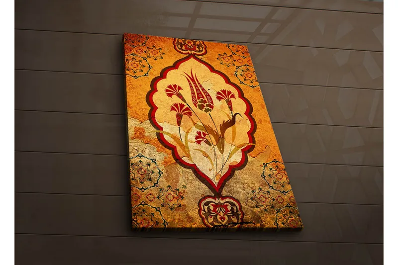 Canvastavla med LED-belysning 70x45 cm - Ornamental blommönster i varma toner - Orange / Röd / Beige - Inredning & dekor - Tavlor & konst - Canvastavla
