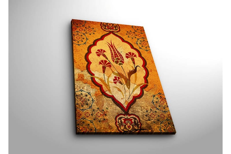 Canvastavla med LED-belysning 70x45 cm - Ornamental blommönster i varma toner - Orange / Röd / Beige - Inredning & dekor - Tavlor & konst - Canvastavla