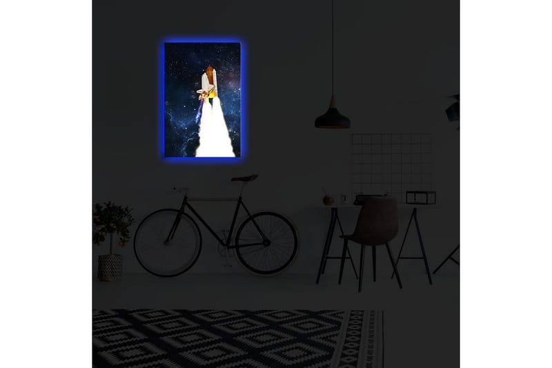 Canvastavla med LED-belysning 70x45 cm - Rymdfärja som lyfter mot stjärnhimlen - Mörkblå / Vit / Orange - Inredning & dekor - Tavlor & konst - Canvastavla