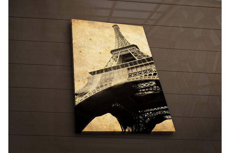 Canvastavla med LED-belysning 70x45 cm - Silhuett av Eiffeltornet i vintage stil - Svart / Beige / Brun - Inredning & dekor - Tavlor & konst - Canvastavla
