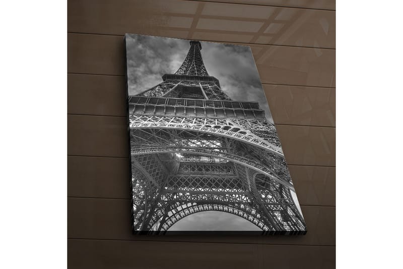 Canvastavla med LED-belysning 70x45 cm - Svartvit bild av Eiffeltornet sedd från en dramatisk vinkel - Svart / Vitt / Grått - Inredning & dekor - Tavlor & konst - Canvastavla