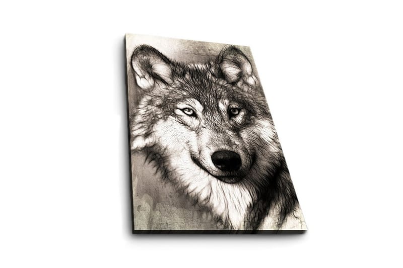 Canvastavla med LED-belysning 70x45 cm - Porträtt av en varg med uttrycksfulla detaljer - Svart / Grå / Vit - Inredning & dekor - Tavlor & konst - Canvastavla