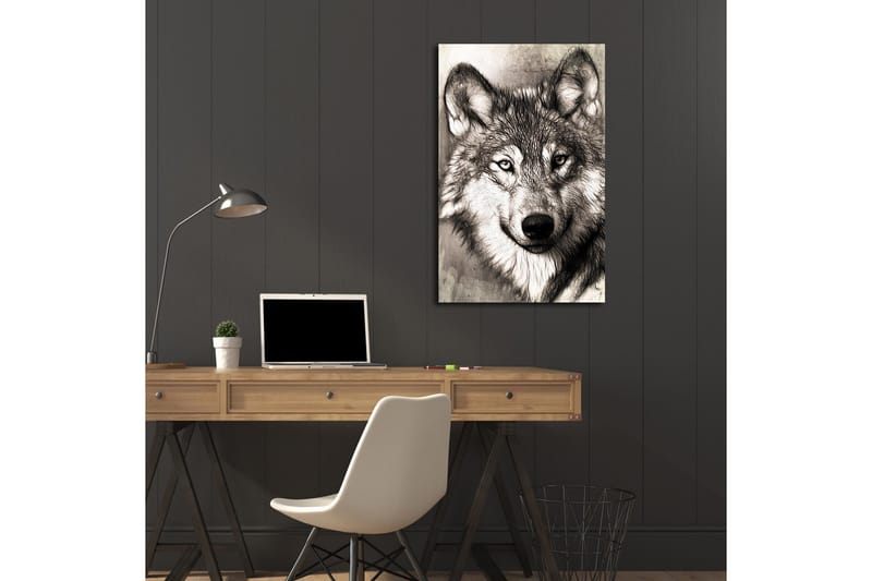 Canvastavla med LED-belysning 70x45 cm - Porträtt av en varg med uttrycksfulla detaljer - Svart / Grå / Vit - Inredning & dekor - Tavlor & konst - Canvastavla