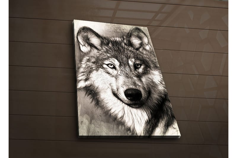 Canvastavla med LED-belysning 70x45 cm - Porträtt av en varg med uttrycksfulla detaljer - Svart / Grå / Vit - Inredning & dekor - Tavlor & konst - Canvastavla
