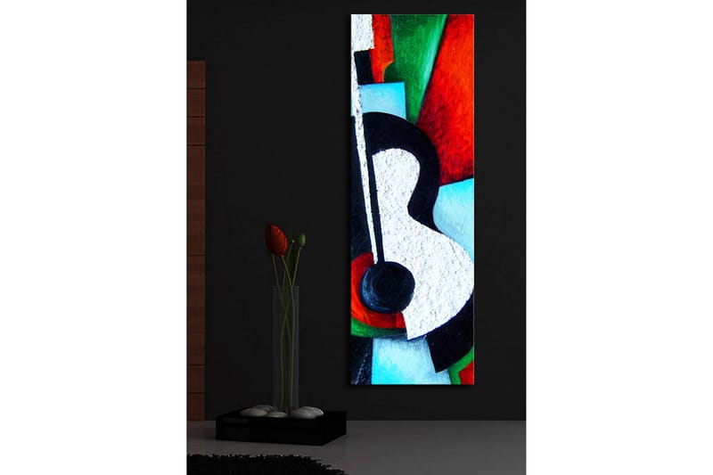 Canvastavla med LED-belysning 90x30 cm - Abstrakt komposition med en gitarr som huvudmotiv - Röd / Svart / Vit - Inredning & dekor - Tavlor & konst - Canvastavla