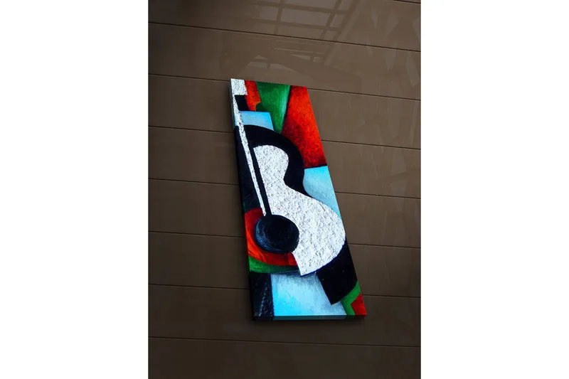 Canvastavla med LED-belysning 90x30 cm - Abstrakt komposition med en gitarr som huvudmotiv - Röd / Svart / Vit - Inredning & dekor - Tavlor & konst - Canvastavla