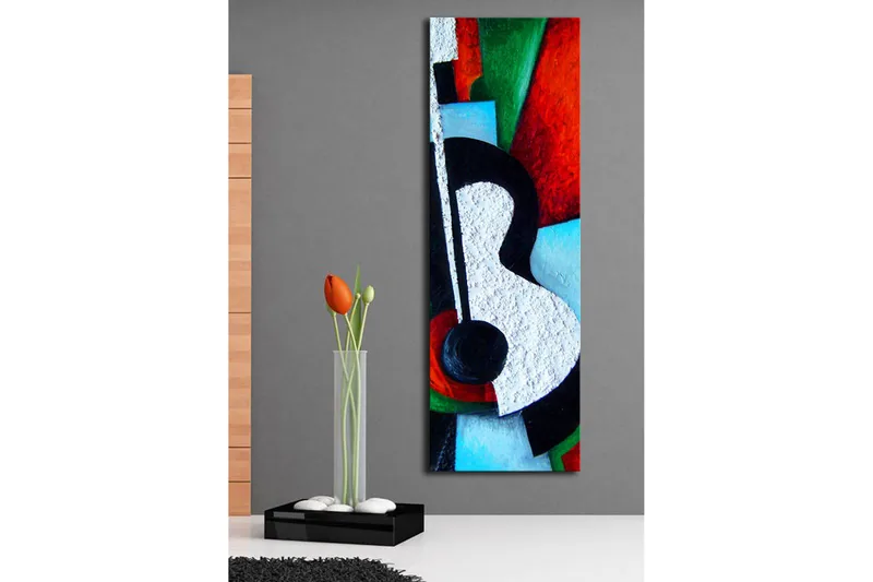 Canvastavla med LED-belysning 90x30 cm - Abstrakt komposition med en gitarr som huvudmotiv - Röd / Svart / Vit - Inredning & dekor - Tavlor & konst - Canvastavla