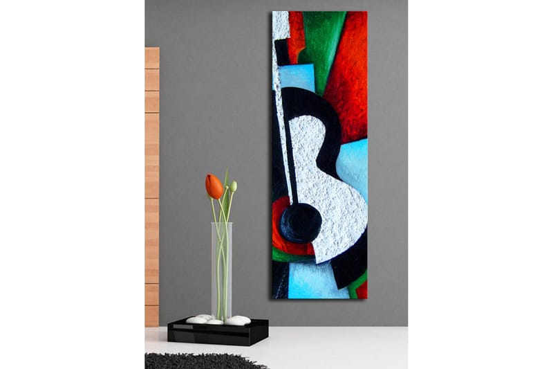 Canvastavla med LED-belysning 90x30 cm - Abstrakt komposition med en gitarr som huvudmotiv - Röd / Svart / Vit - Inredning & dekor - Tavlor & konst - Canvastavla