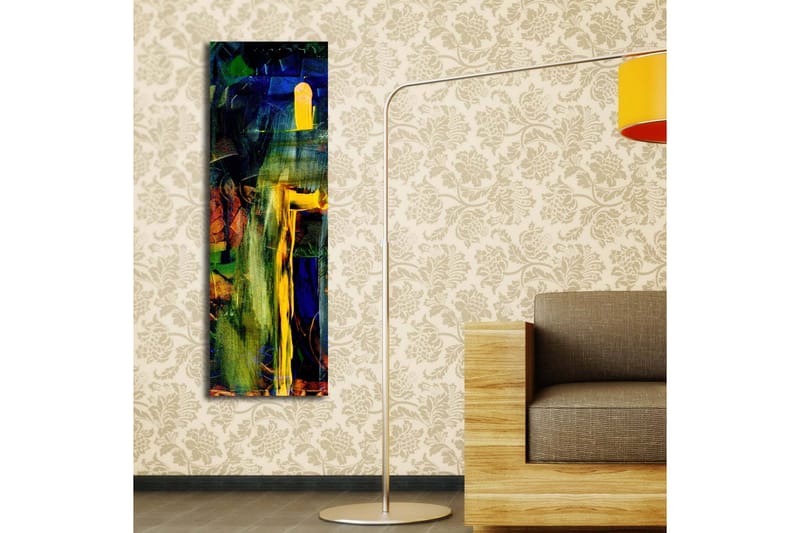 Canvastavla med LED-belysning 90x30 cm - Abstrakt komposition med starka färger och former - Grön / Blå / Gul - Inredning & dekor - Tavlor & konst - Canvastavla