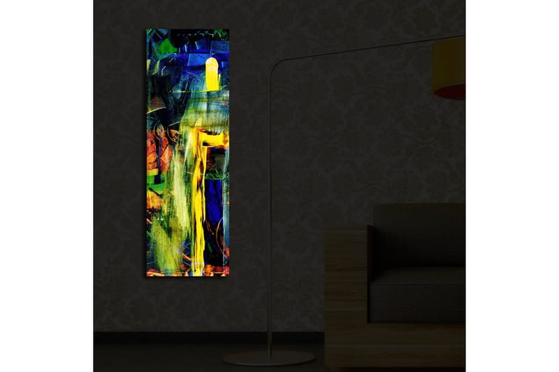 Canvastavla med LED-belysning 90x30 cm - Abstrakt komposition med starka färger och former - Grön / Blå / Gul - Inredning & dekor - Tavlor & konst - Canvastavla