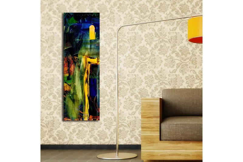 Canvastavla med LED-belysning 90x30 cm - Abstrakt komposition med starka färger och former - Grön / Blå / Gul - Inredning & dekor - Tavlor & konst - Canvastavla