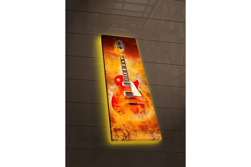 Canvastavla med LED-belysning 90x30 cm - Elgitarr omgiven av eldiga färger, Röd / Orange / Gul