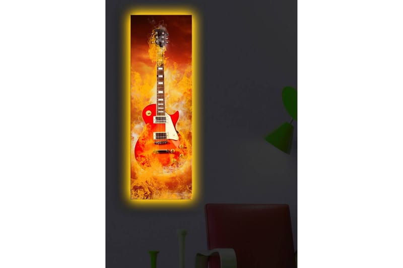 Canvastavla med LED-belysning 90x30 cm - Elgitarr omgiven av eldiga färger - Röd / Orange / Gul - Inredning & dekor - Tavlor & konst - Canvastavla
