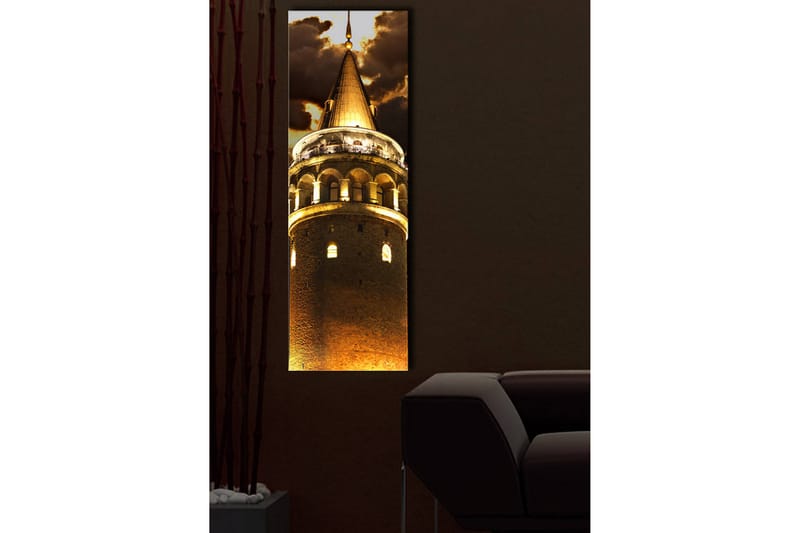 Canvastavla med LED-belysning 90x30 cm - Imponerande torn med gyllene detaljer - Guld / Brunt - Inredning & dekor - Tavlor & konst - Canvastavla