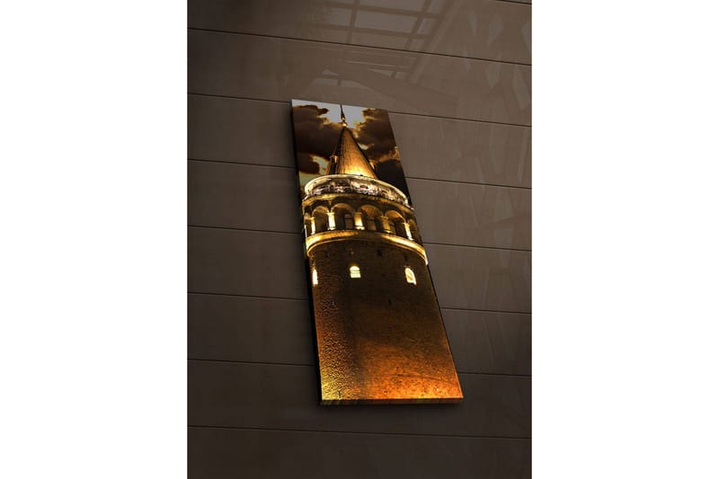 Canvastavla med LED-belysning 90x30 cm - Imponerande torn med gyllene detaljer - Guld / Brunt - Inredning & dekor - Tavlor & konst - Canvastavla