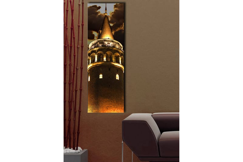 Canvastavla med LED-belysning 90x30 cm - Imponerande torn med gyllene detaljer - Guld / Brunt - Inredning & dekor - Tavlor & konst - Canvastavla