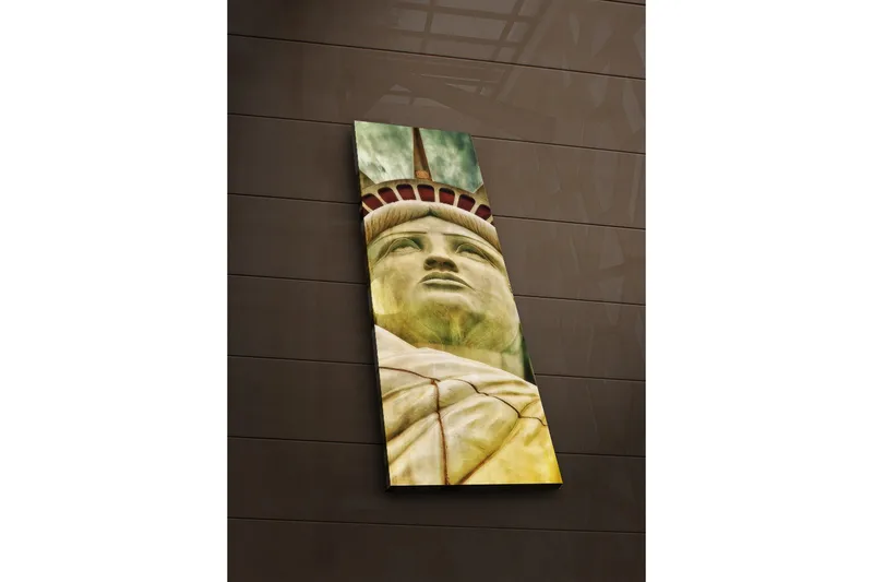 Canvastavla med LED-belysning 90x30 cm - Staty av frihetsgudinnan med fokus på ansiktet och kronan - Grön / Gul / Röd - Inredning & dekor - Tavlor & konst - Canvastavla
