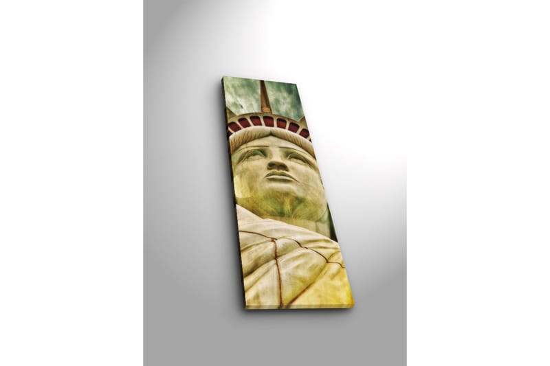 Canvastavla med LED-belysning 90x30 cm - Staty av frihetsgudinnan med fokus på ansiktet och kronan - Grön / Gul / Röd - Inredning & dekor - Tavlor & konst - Canvastavla