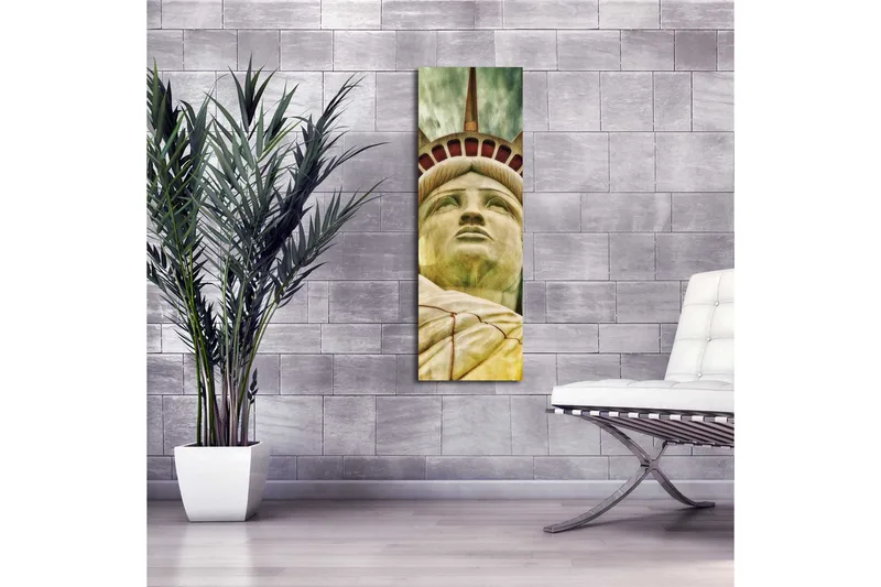 Canvastavla med LED-belysning 90x30 cm - Staty av frihetsgudinnan med fokus på ansiktet och kronan - Grön / Gul / Röd - Inredning & dekor - Tavlor & konst - Canvastavla