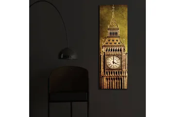 Canvastavla med LED-belysning 90x30 cm - Storslagen klocktorn med detaljerad arkitektur - Guld / Brun / Beige - Inredning & dekor - Tavlor & konst - Canvastavla