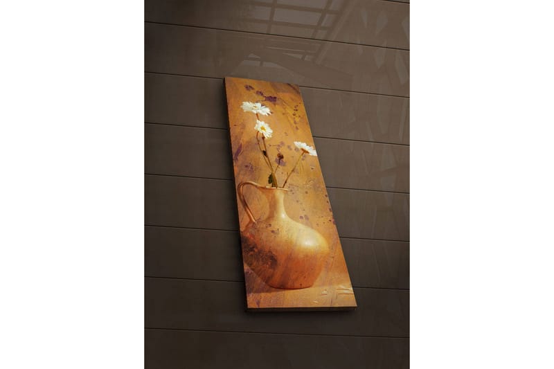 Canvastavla med LED-belysning 90x30 cm - Vacker vas med vita blommor - Guld / Vit / Orange - Inredning & dekor - Tavlor & konst - Canvastavla