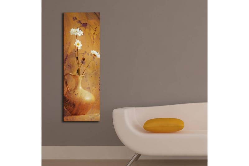 Canvastavla med LED-belysning 90x30 cm - Vacker vas med vita blommor - Guld / Vit / Orange - Inredning & dekor - Tavlor & konst - Canvastavla