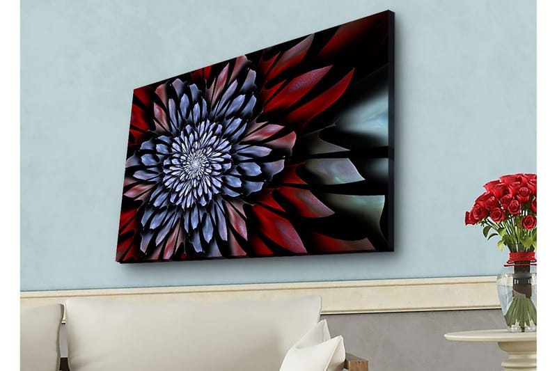 Canvastavla med LED-belysning - Abstrakt blomma med djupa färger - Mörkblå / Röd / Svart - Inredning & dekor - Tavlor & konst - Canvastavla