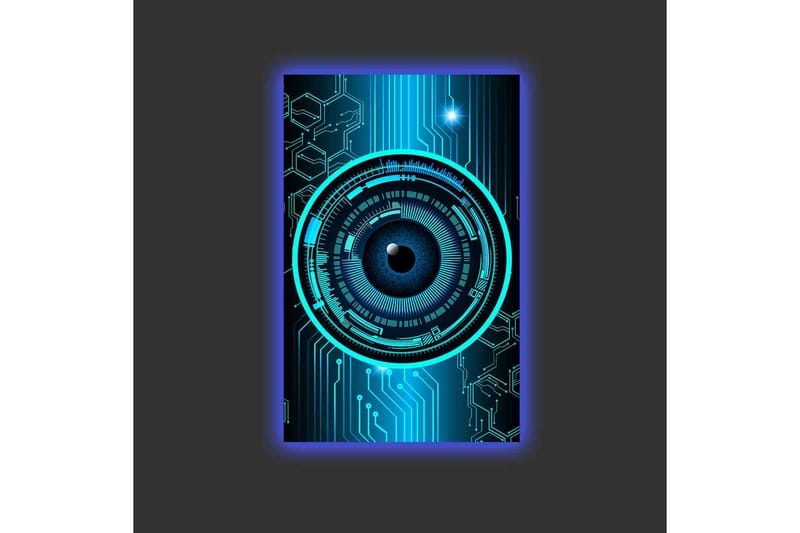 Canvastavla med LED-belysning - Abstrakt komposition med cirkulära mönster och teknologiska inslag - Mörkblå / Turkos / Svart - Inredning & dekor - Tavlor & konst - Canvastavla