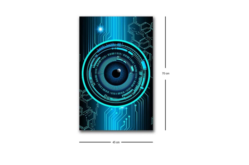 Canvastavla med LED-belysning - Abstrakt komposition med cirkulära mönster och teknologiska inslag - Mörkblå / Turkos / Svart - Inredning & dekor - Tavlor & konst - Canvastavla